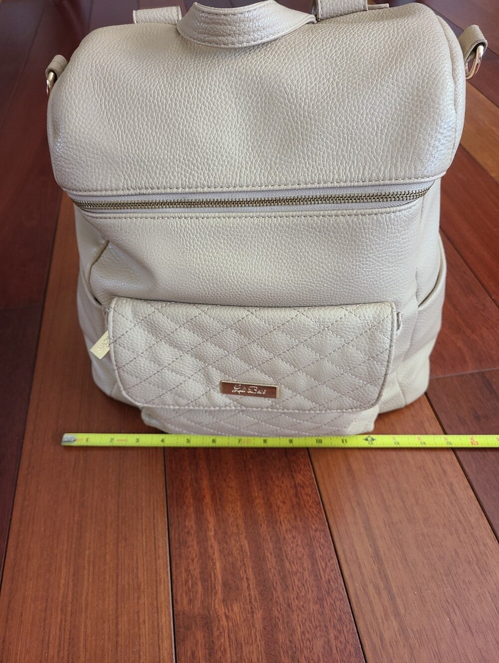 Luli Bebe' Quilted Front Pocket Cream Backpack Tote/diaper bag